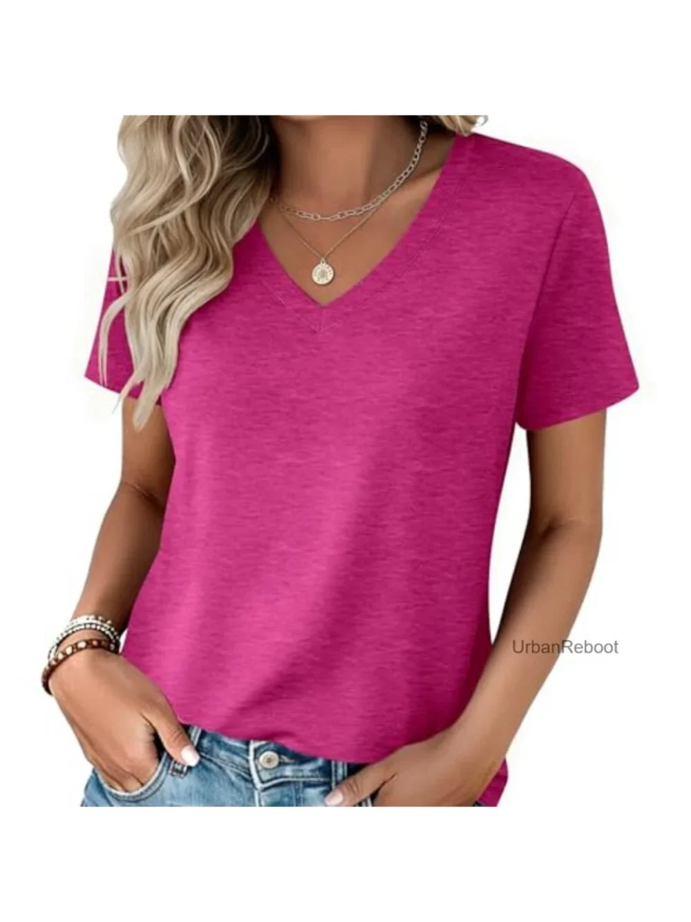 Womens V-Neck Short Sleeve T-Shirt Summer Casual Basic Tee Soft Stretchy
